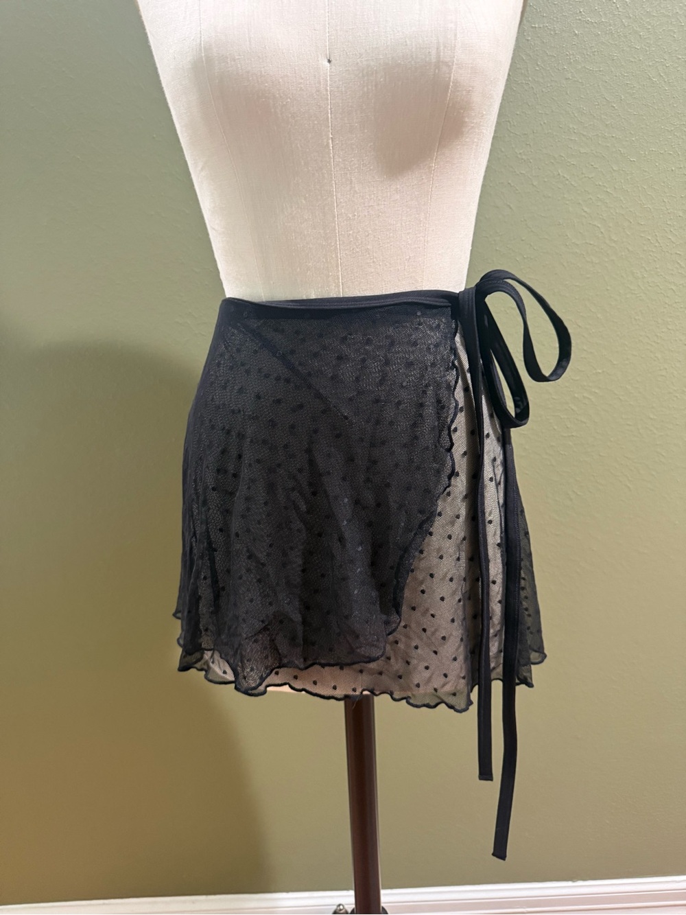 Capezio Black Sheer Polka Dot Wrap Mini Skirt